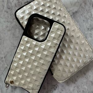 Set of Bandolier Sheila Pyramid Embossed Expanded Zip Pouch and iPhone case